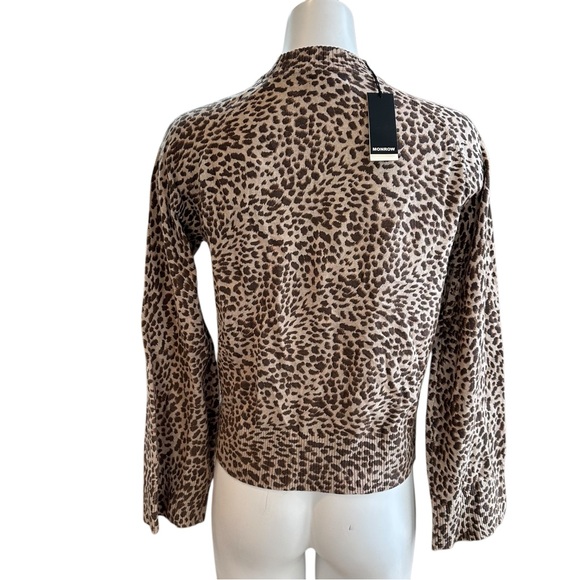 NWT Monrow Brown Leopard Modern Mock Neck Sweater Cashmere Blend L Large - Picture 5 of 9